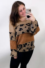 Load image into Gallery viewer, Leopard Colorblock Patchwork V-Neck Loose Sleeve Knit Top