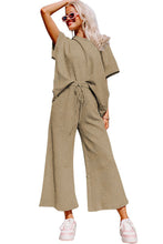 Load image into Gallery viewer, Apricot khaki Textured Loose Fit T Shirt and Drawstring Pants Set