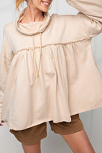 Load image into Gallery viewer, Beige Frill Exposed Seam Cowl Neck Oversized Sweatshirt