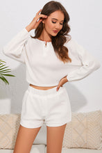 Load image into Gallery viewer, Waffle Knit Buttoned Long Sleeve Crop and Shorts Lounge Set