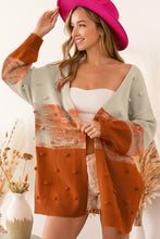 Load image into Gallery viewer, Brown Pompom Color Block Open Front Cardigan