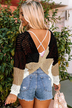 Load image into Gallery viewer, Color Block Eyelet Long Sleeve Twisted Back Knit Top