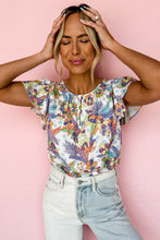 Load image into Gallery viewer, Floral Buttoned Round Neck Ruffled Sleeve Blouse