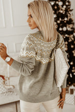 Load image into Gallery viewer, Gray Geometric Pattern Ribbed Round Neck Sweater