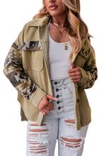 Load image into Gallery viewer, Khaki Aztec Print Patchwork Frayed Edge Corduroy Jacket