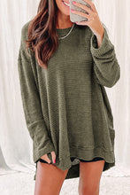 Load image into Gallery viewer, Green Waffle Knit High Slits Oversized Top