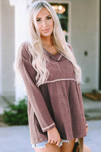 Load image into Gallery viewer, Pink Waffle Knit V Neck Long Sleeve Babydoll Top