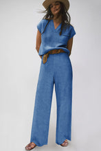 Load image into Gallery viewer, Sky Blue Knitted V Neck Sweater and Casual Pants Set
