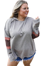 Load image into Gallery viewer, Gray Contrast Patched Sleeve Plus Size Hoodie