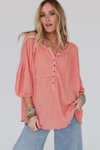 Load image into Gallery viewer, Waffled Bracelet Sleeve Oversized Henley Top
