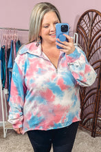 Load image into Gallery viewer, Multicolor Plus Size Tie-dye Zipped Collared Pullover Sweatshirt