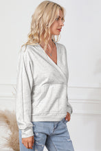Load image into Gallery viewer, Gray Contrast Trim V Neck Wrap Sweatshirt with Pocket