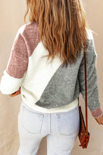 Load image into Gallery viewer, Gray Colorblock Ribbed Trim Round Neck Sweater