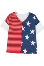 Load image into Gallery viewer, Multicolor Stripes Stars Print Knit Short Sleeves Top