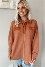 Load image into Gallery viewer, Waffle Knit Button Contrast Trim Long Sleeve Top