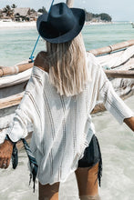 Load image into Gallery viewer, White Hollowed Detail Knitted Loose V Neck Sweater