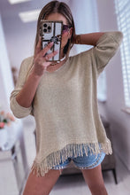 Load image into Gallery viewer, Khaki Lightweight Knit Fringe Hem Loose Sweater