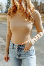 Load image into Gallery viewer, Khaki Ribbed Knit High Neck Long Sleeve Top