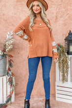 Load image into Gallery viewer, Apricot Leopard Splicing Exposed Seam Waffle Knit Top