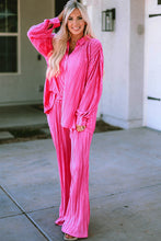 Load image into Gallery viewer, Rose Pleated Long Sleeve Shirt and Wide-Leg Pants Set