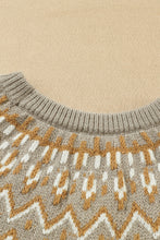 Load image into Gallery viewer, Gray Geometric Pattern Ribbed Round Neck Sweater