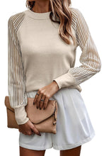 Load image into Gallery viewer, Apricot Striped Mesh Long Sleeve Crewneck Ribbed Top