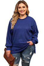 Load image into Gallery viewer, Blue Plus Size Waffle Knit Oversized Exposed Seam Top