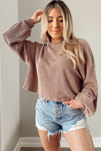 Load image into Gallery viewer, Khaki Cording Drop Shoulder Puff Sleeve Casual Blouse