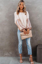 Load image into Gallery viewer, Apricot Sequin Patchwork Sleeve Open Back Waffle Knit Top