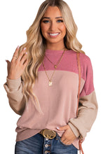 Load image into Gallery viewer, Pink Color Block Long Sleeve Ribbed Loose Top