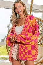Load image into Gallery viewer, Multicolor Open Front Mixed Checkered Pattern Knit Cardigan