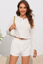 Load image into Gallery viewer, Waffle Knit Buttoned Long Sleeve Crop and Shorts Lounge Set