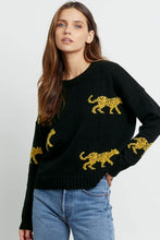Load image into Gallery viewer, Black Cheetah Pattern Knit Round Neck Sweater