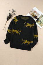 Load image into Gallery viewer, Black Cheetah Pattern Knit Round Neck Sweater