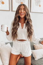 Load image into Gallery viewer, Waffle Knit Buttoned Long Sleeve Crop and Shorts Lounge Set