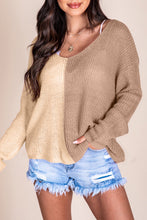 Load image into Gallery viewer, Khaki Long Sleeve V-Neck Colorblock Sweater