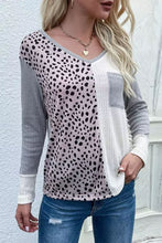 Load image into Gallery viewer, Leopard Patchwork Ribbed Color Block V Neck Top