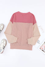 Load image into Gallery viewer, Pink Color Block Long Sleeve Ribbed Loose Top