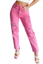 Load image into Gallery viewer, Star Shape Patchwork Mid Waist Straight Leg Jeans