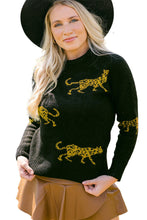 Load image into Gallery viewer, Black Cheetah Pattern Knit Round Neck Sweater