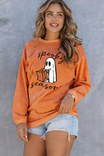 Load image into Gallery viewer, Orange Spooky Season Ghost Print Ribbed Pullover Sweatshirt