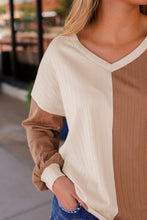 Load image into Gallery viewer, Apricot Color Block Wide Ribbed V Neck Top