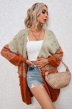 Load image into Gallery viewer, Brown Pompom Color Block Open Front Cardigan