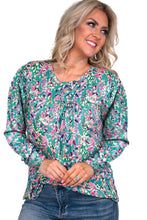 Load image into Gallery viewer, Floral Pleated Round Neck Long Sleeve Blouse