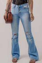 Load image into Gallery viewer, Beau Blue High Waist Button Front Ripped Flare Jeans
