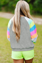 Load image into Gallery viewer, Gray Sequin Color Block Raglan Sleeve Pullover Sweatshirt