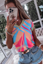 Load image into Gallery viewer, Geometric Print Contrast Trim V Neck Blouse