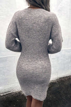 Load image into Gallery viewer, Gray V Neck Bodycon Sweater Dress