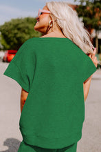 Load image into Gallery viewer, Dark Green Textured Loose Fit T Shirt and Drawstring Pants Set