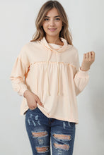 Load image into Gallery viewer, Beige Frill Exposed Seam Cowl Neck Oversized Sweatshirt